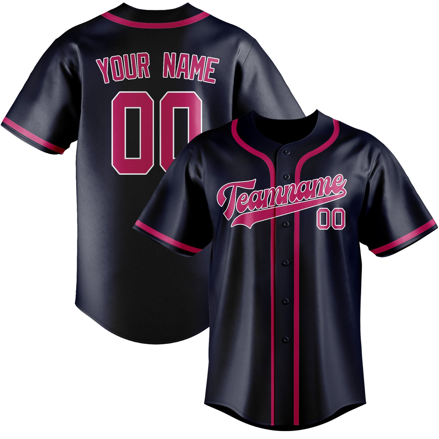 Maillot de baseball personnalisé bleu marine et rose