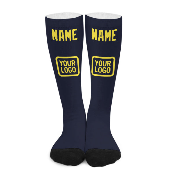 Chaussettes hautes personnalisées bleu marine et jaune clair