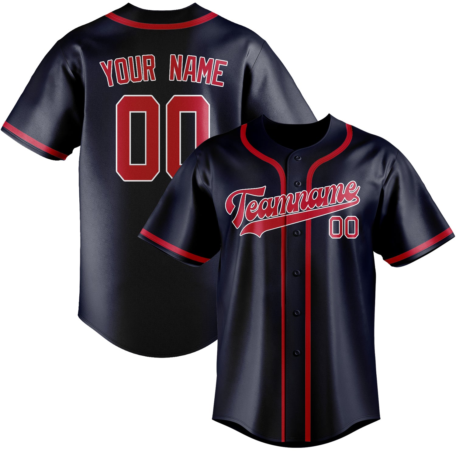 Maillot de baseball personnalisé bleu marine et rouge
