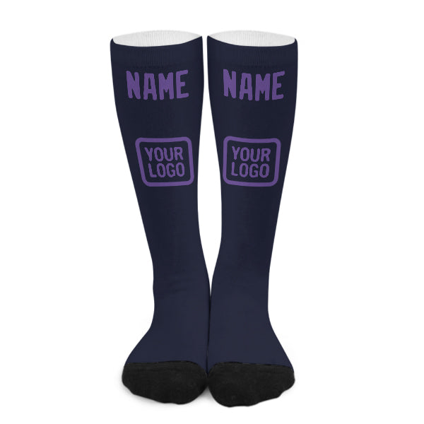 Chaussettes hautes personnalisées bleu marine et violet clair