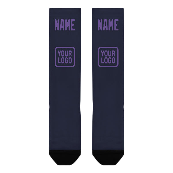 Chaussettes hautes personnalisées bleu marine et violet clair