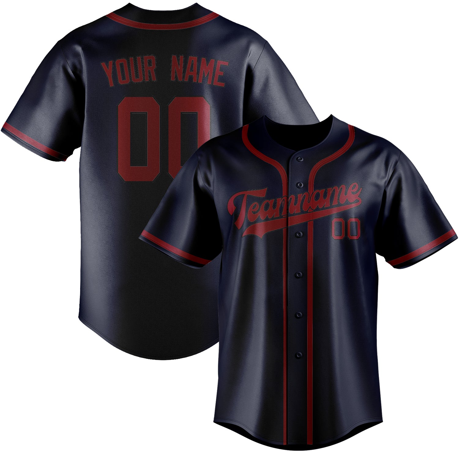Maillot de baseball personnalisé bleu marine et rouge cramoisi