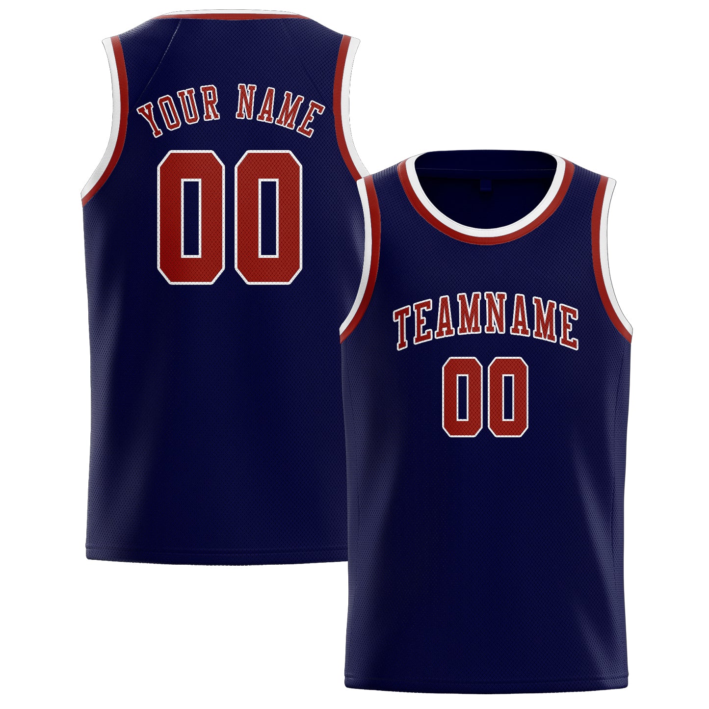 Maillot de basketball personnalisé bleu marine et rouge corail