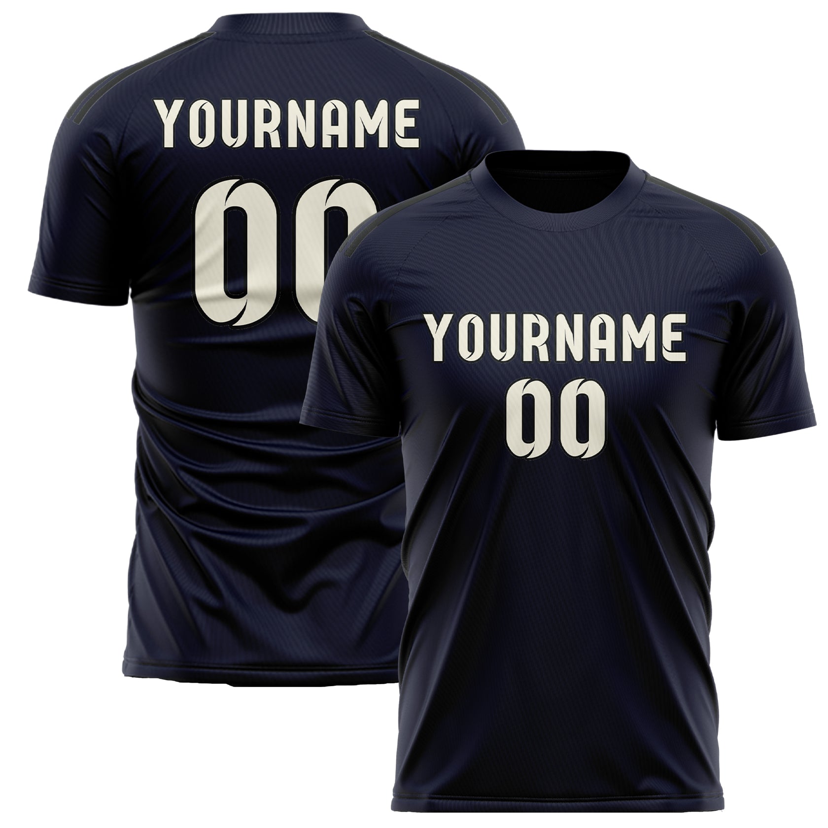 Maillot de football personnalisé bleu marine et crème