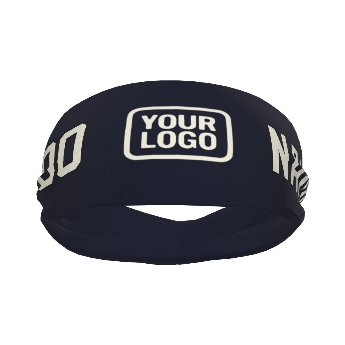 Bandeau de sport personnalisé bleu marine et crème