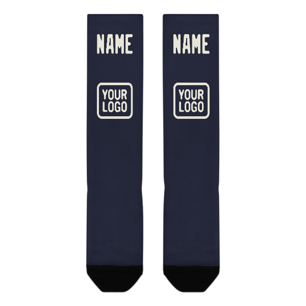 Chaussettes hautes personnalisées bleu marine et crème