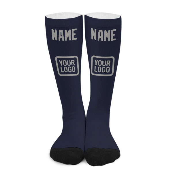 Chaussettes hautes personnalisées bleu marine et gris