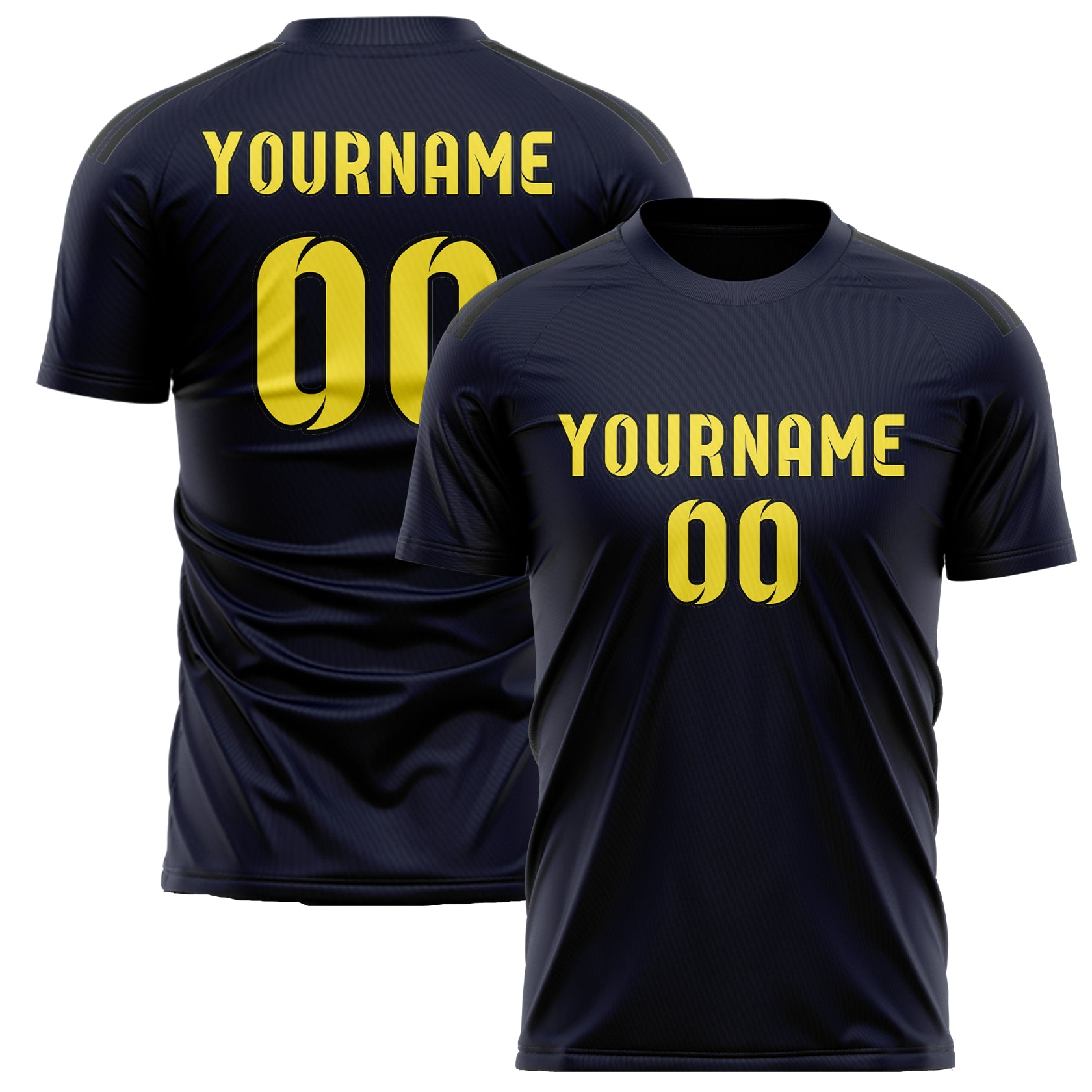 Maillot de football personnalisé bleu marine et jaune clair
