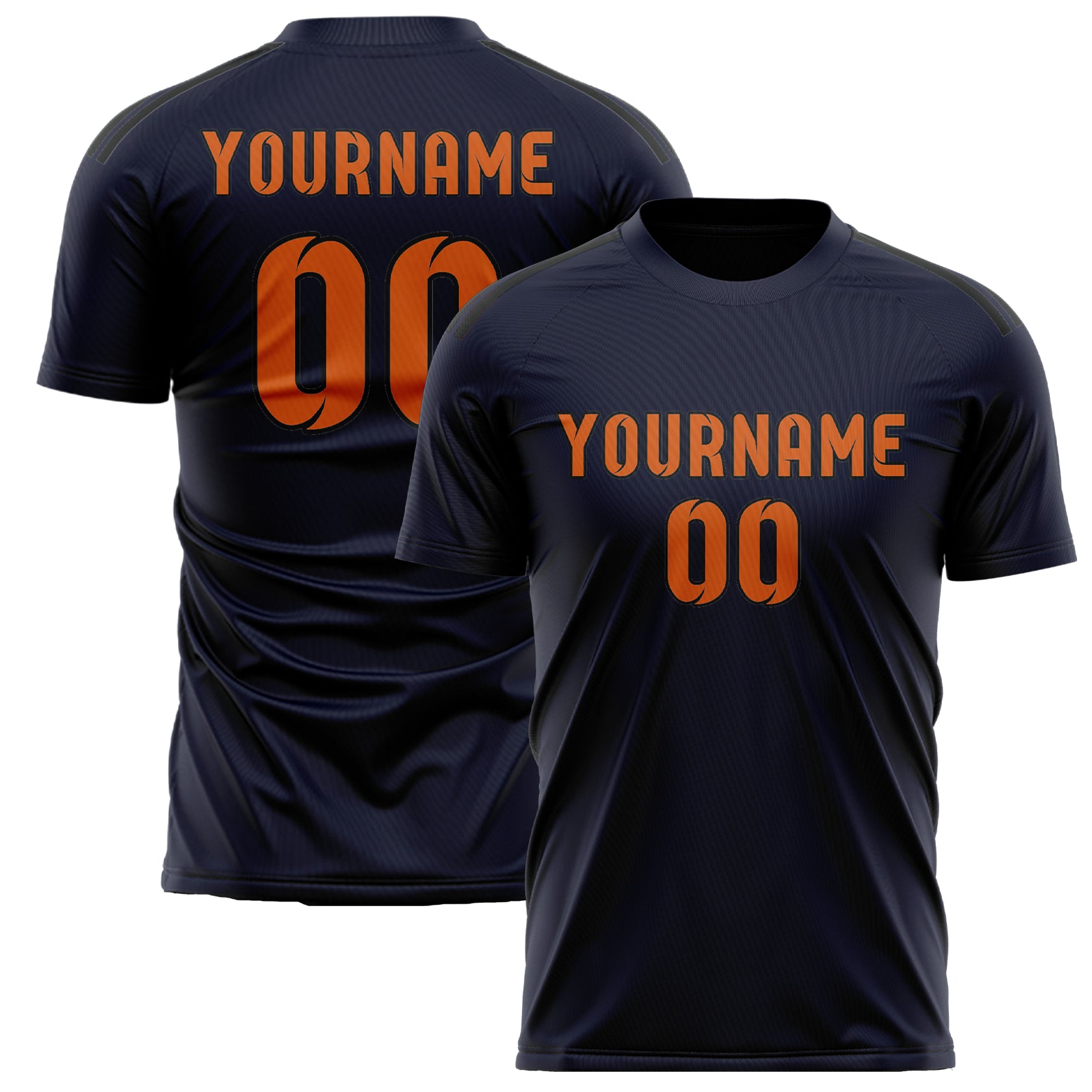 Maillot de football personnalisé bleu marine et orange