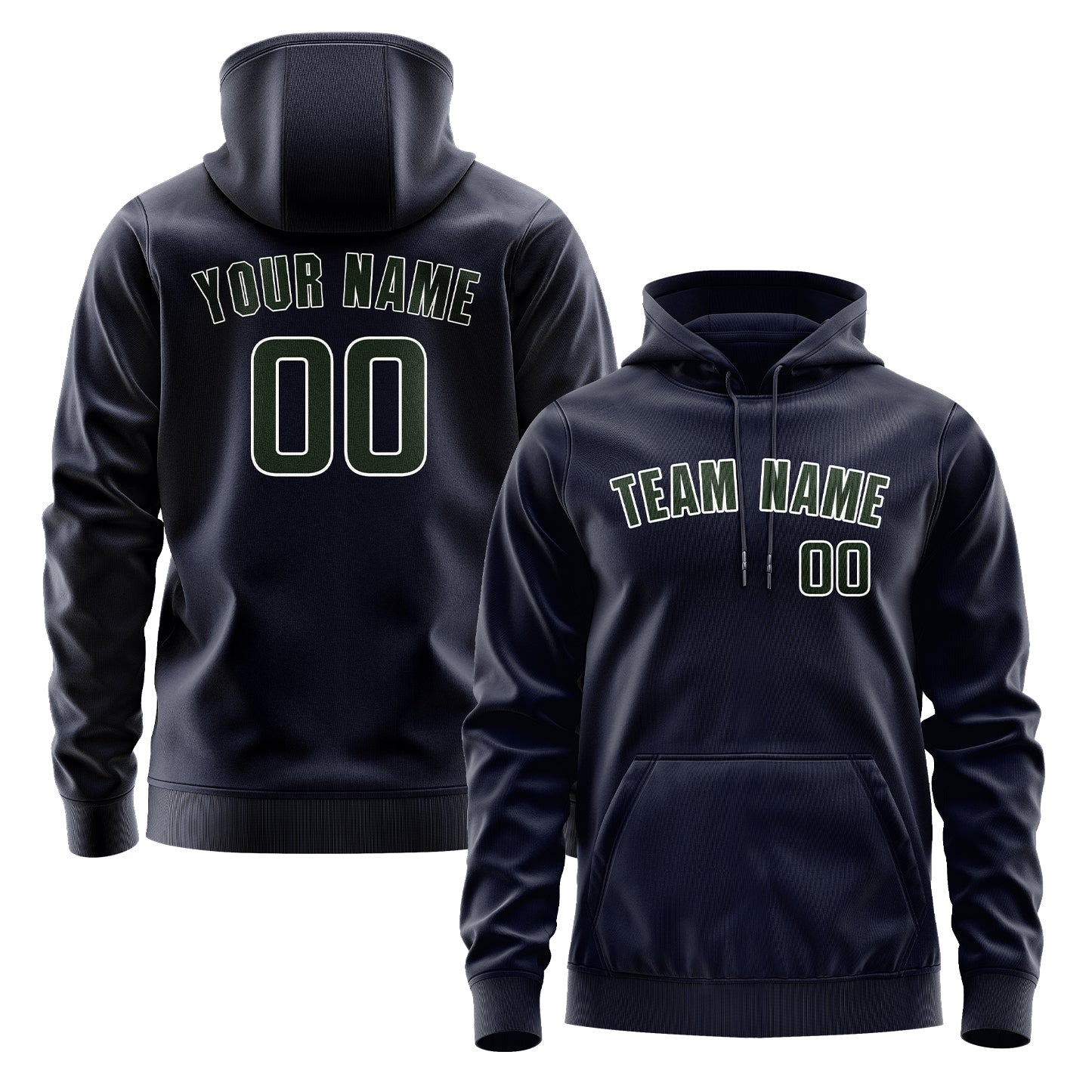Sweat à capuche personnalisé bleu marine et vert foncé