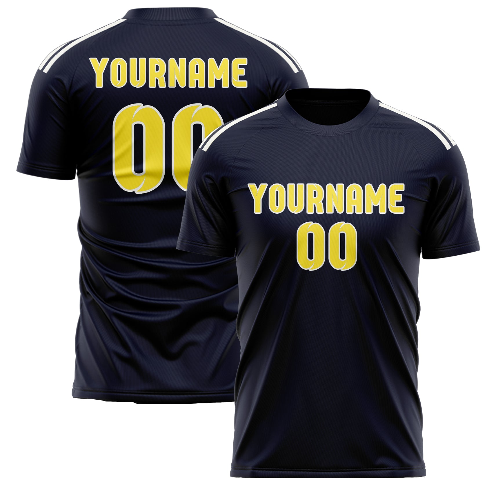 Maillot de football personnalisé bleu marine et jaune clair