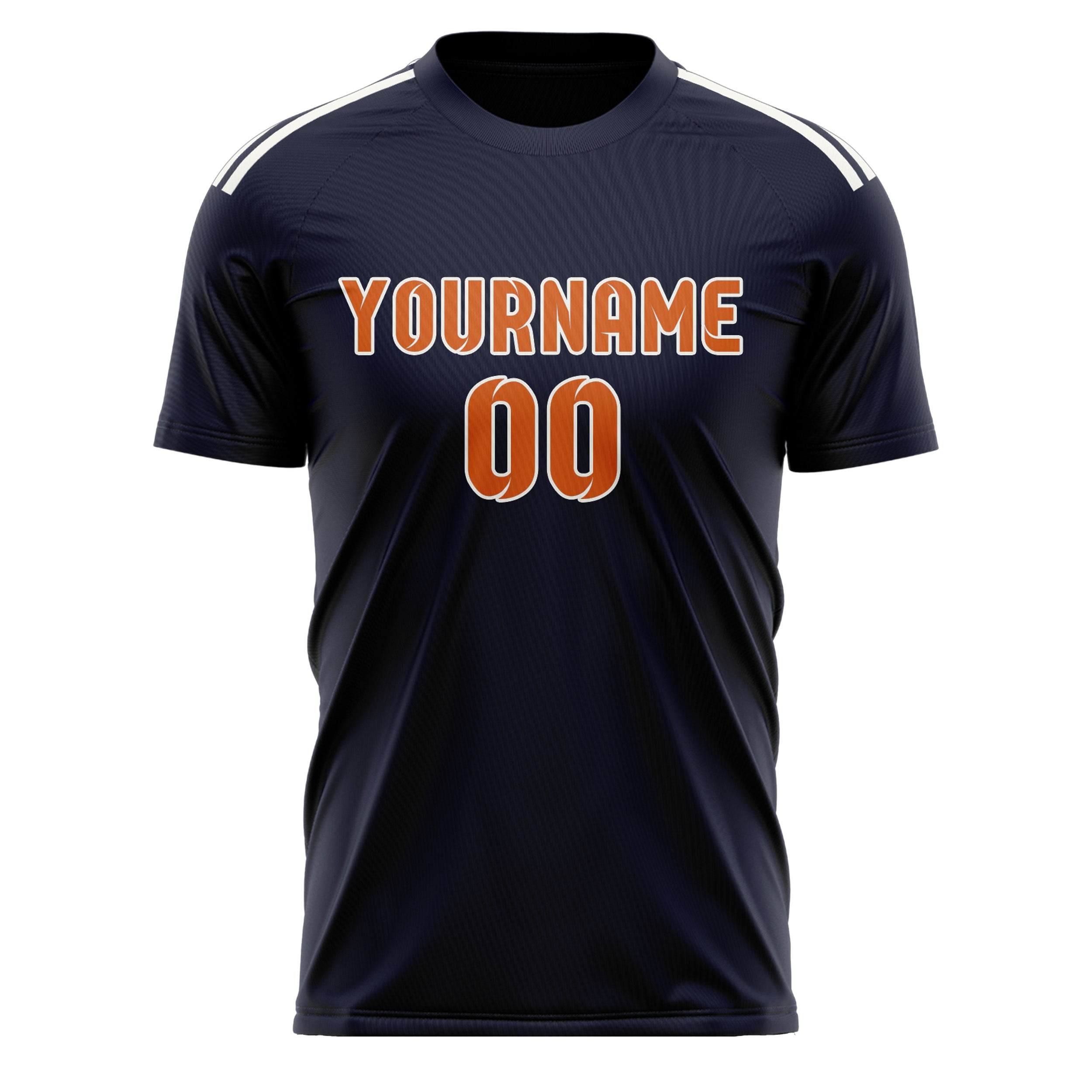 Maillot de football personnalisé bleu marine et orange
