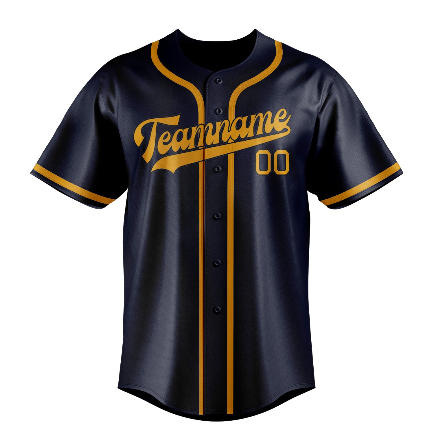 Maillot de baseball personnalisé bleu marine et jaune
