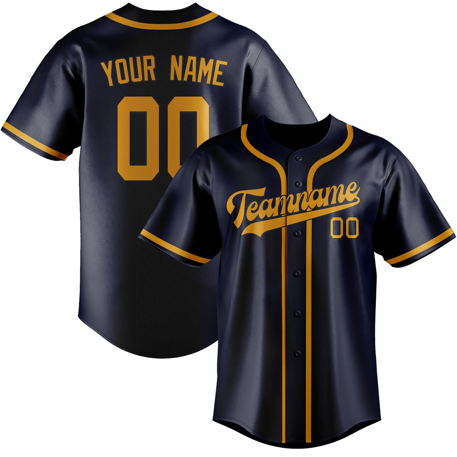 Maillot de baseball personnalisé bleu marine et jaune