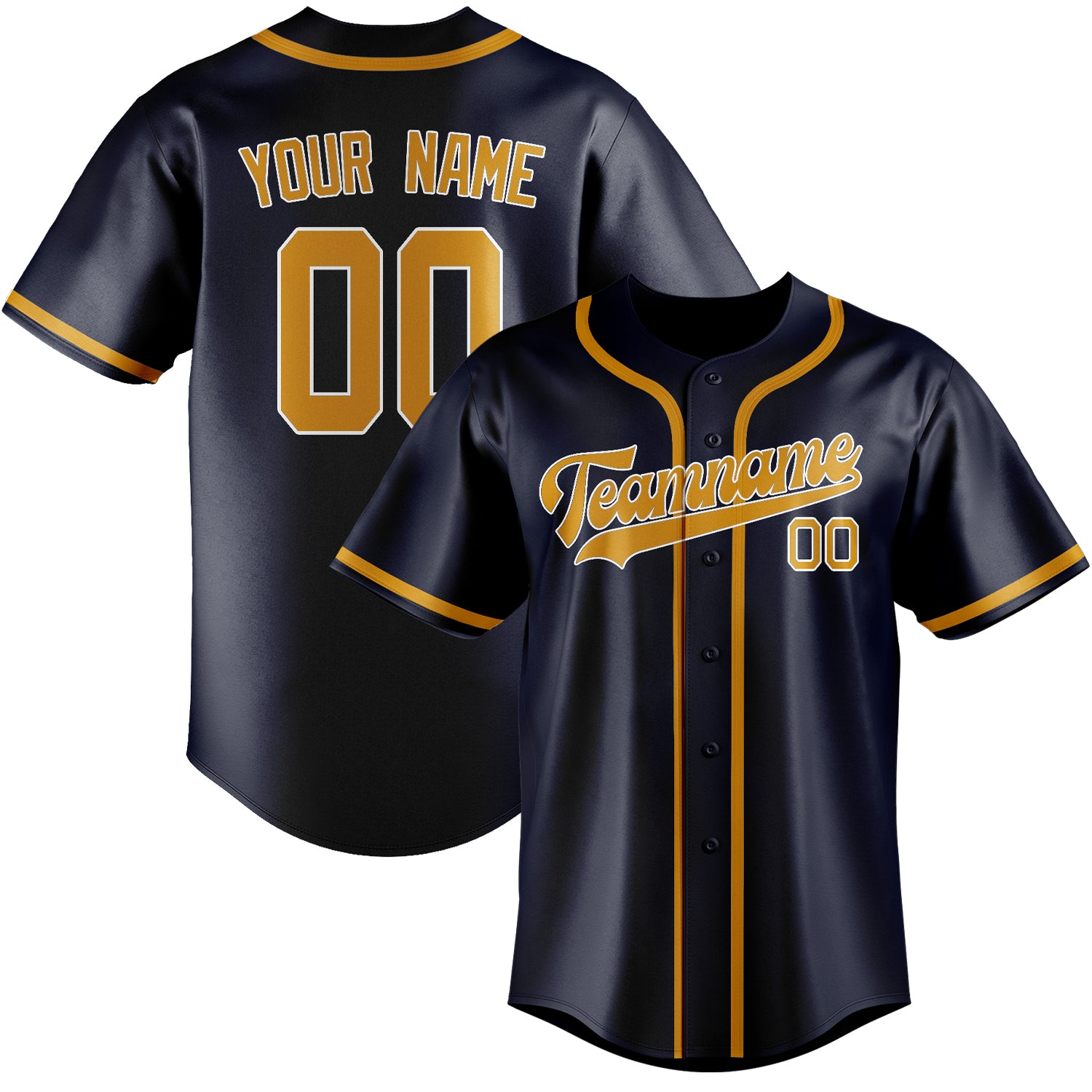 Maillot de baseball personnalisé bleu marine et jaune
