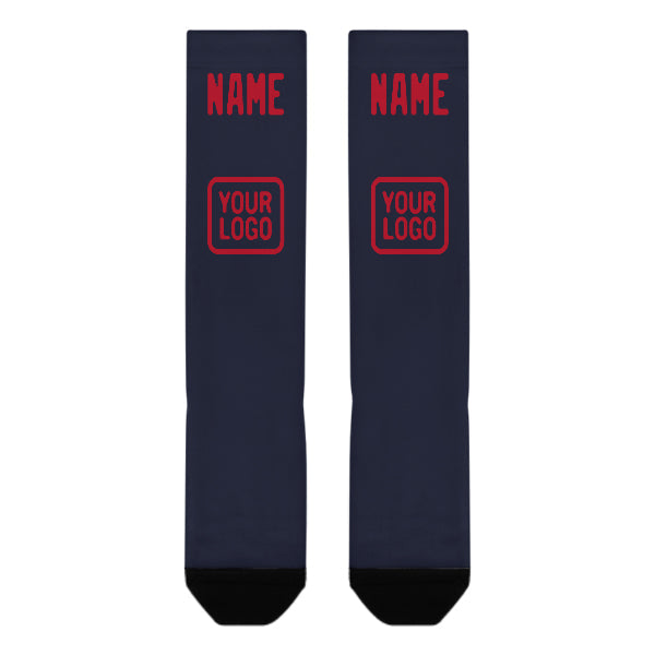 Chaussettes hautes personnalisées bleu marine et rouges
