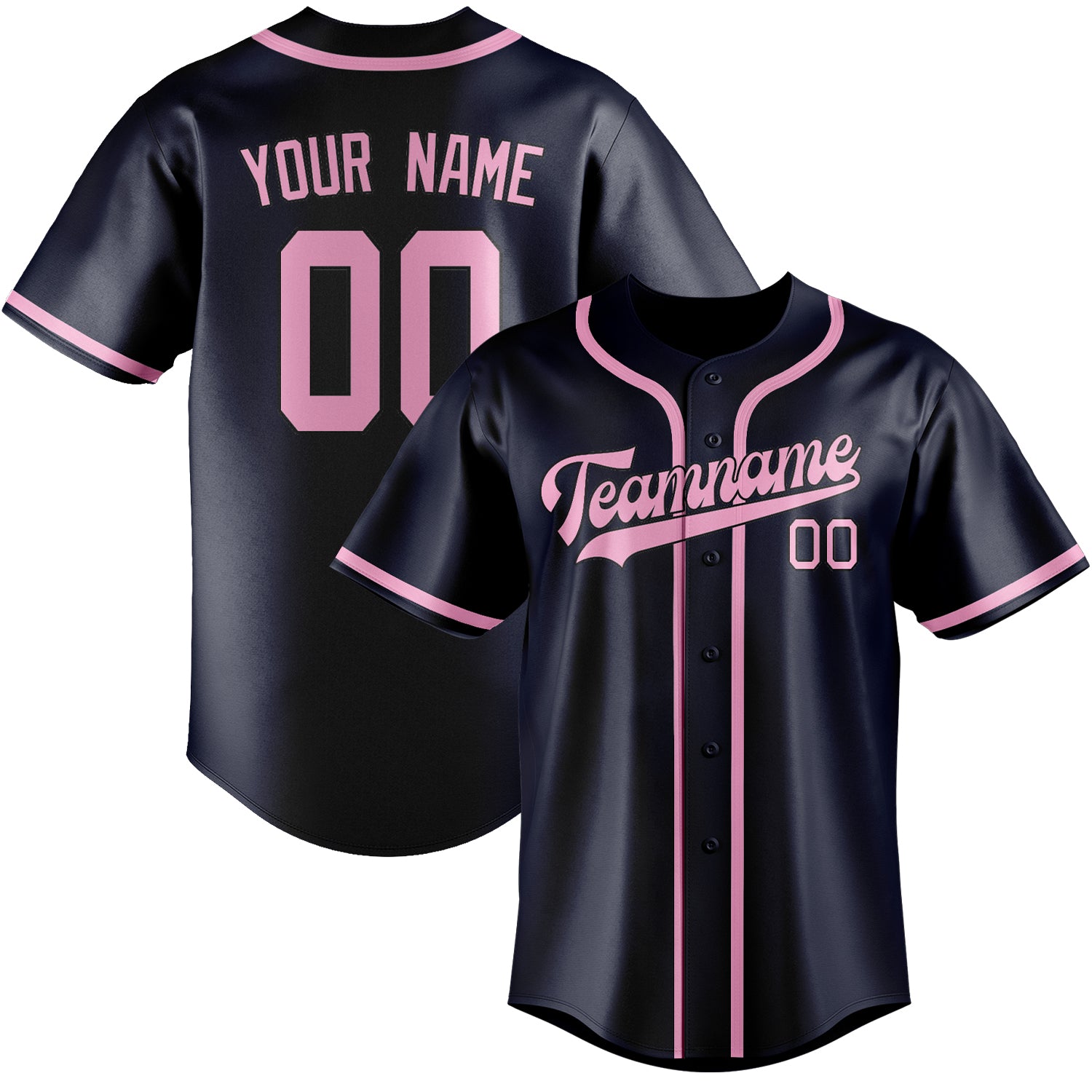 Maillot de baseball personnalisé bleu marine et rose clair