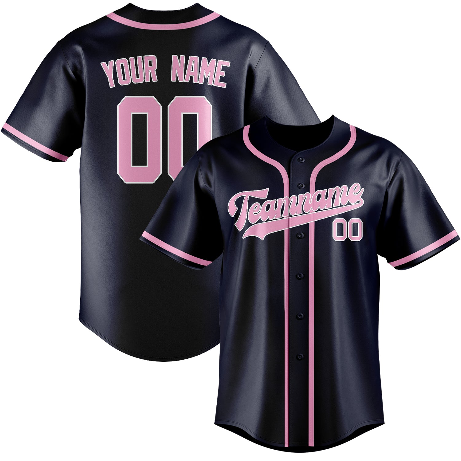 Maillot de baseball personnalisé bleu marine et rose clair
