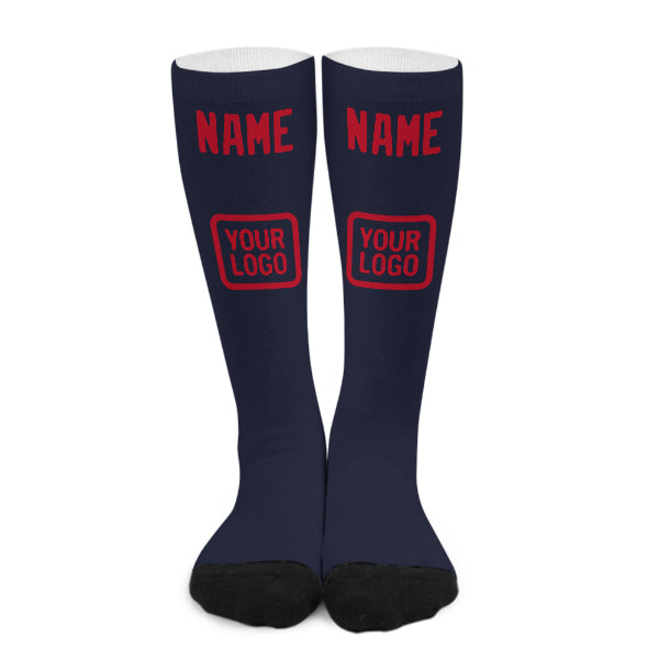 Chaussettes hautes personnalisées bleu marine et rouges