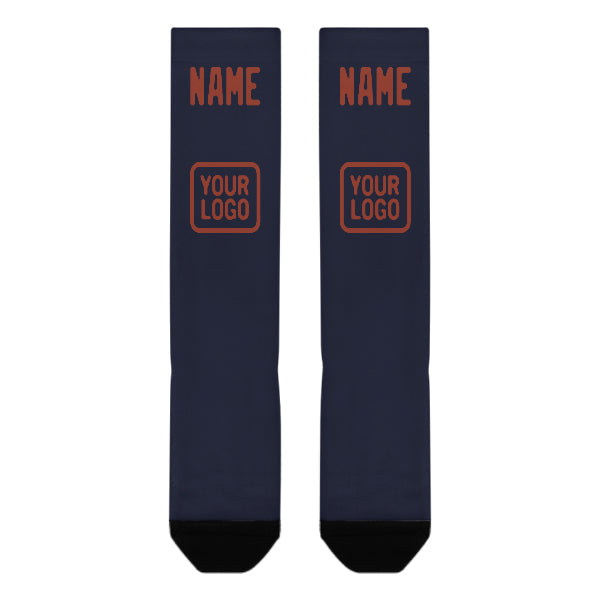 Chaussettes hautes personnalisées bleu marine et rouge corail