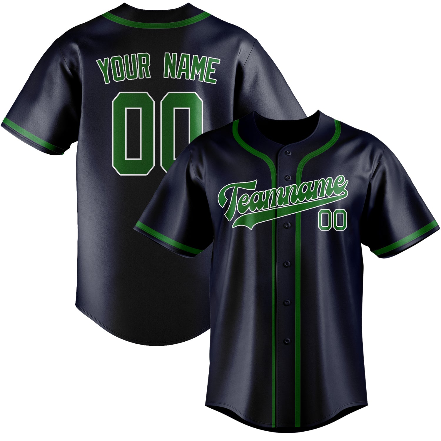 Maillot de baseball personnalisé bleu marine et vert émeraude