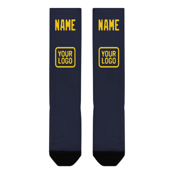 Chaussettes hautes personnalisées bleu marine et or