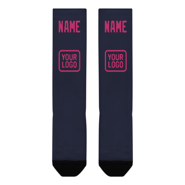 Chaussettes hautes personnalisées bleu marine et rose