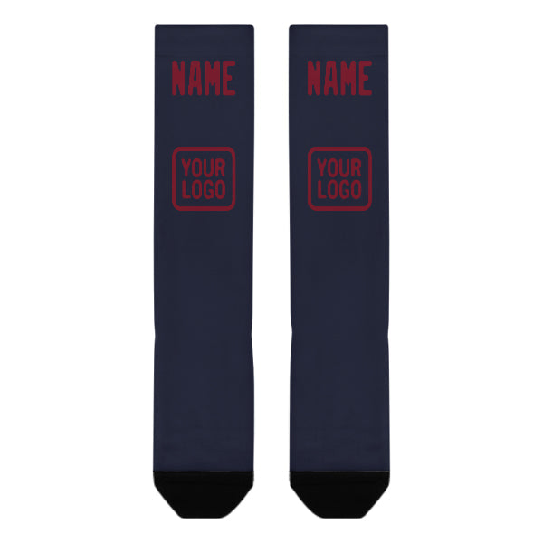 Chaussettes hautes personnalisées bleu marine et rouge cramoisi