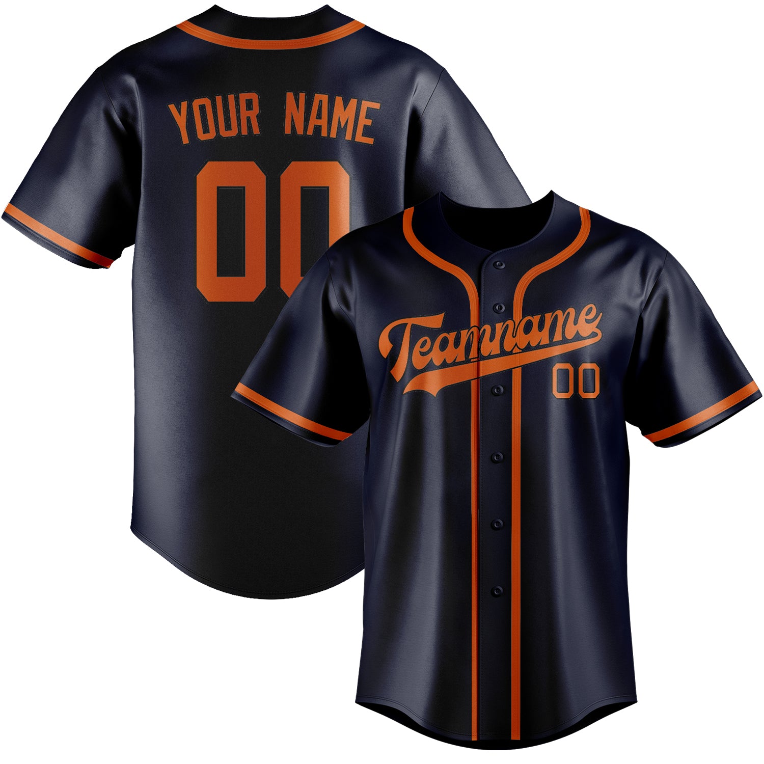 Maillot de baseball personnalisé bleu marine et orange