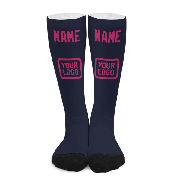 Chaussettes hautes personnalisées bleu marine et rose