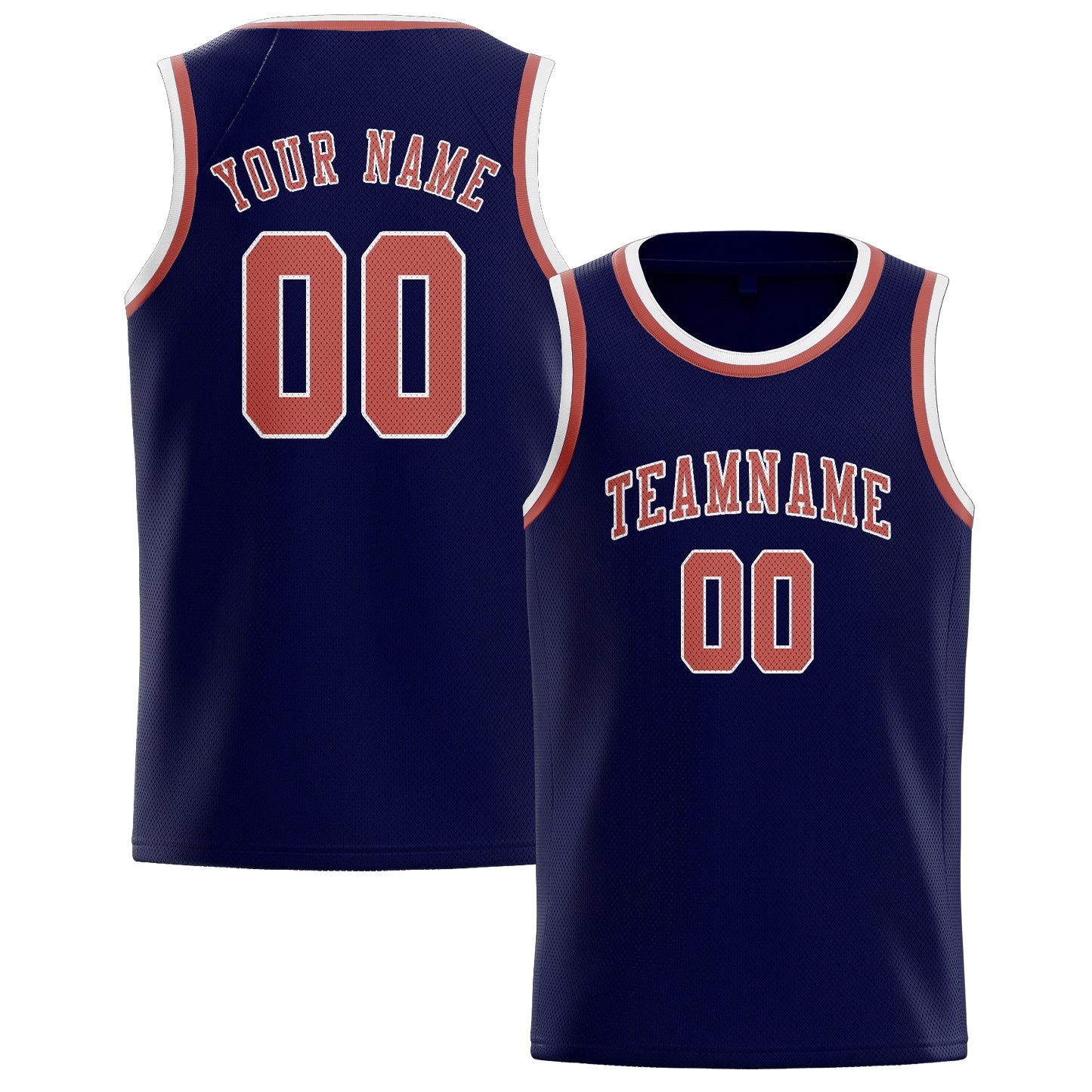 Maillot de basketball personnalisé bleu marine et rose cuivrée
