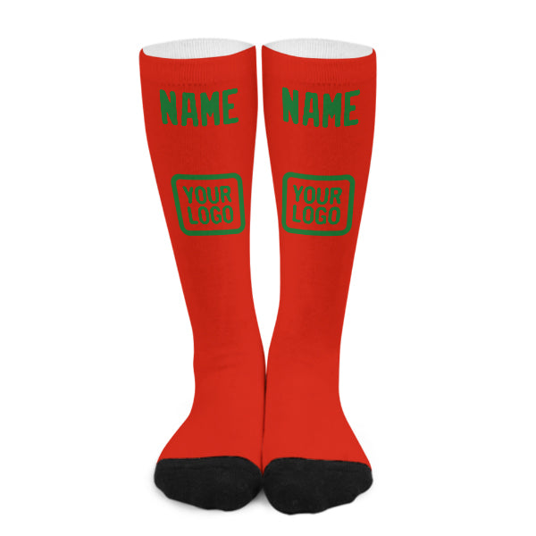 Chaussettes hautes personnalisées orange, rouge et vert émeraude