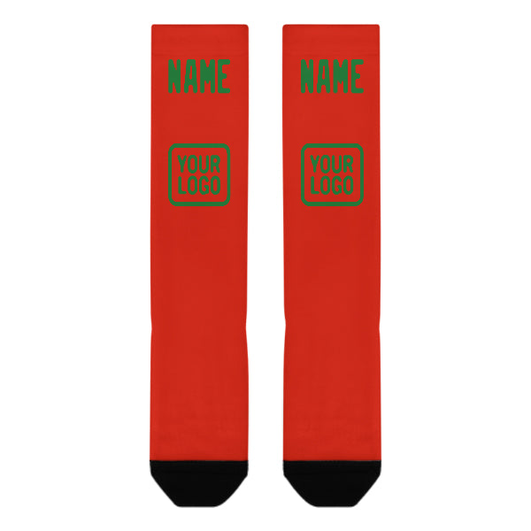 Chaussettes hautes personnalisées orange, rouge et vert émeraude