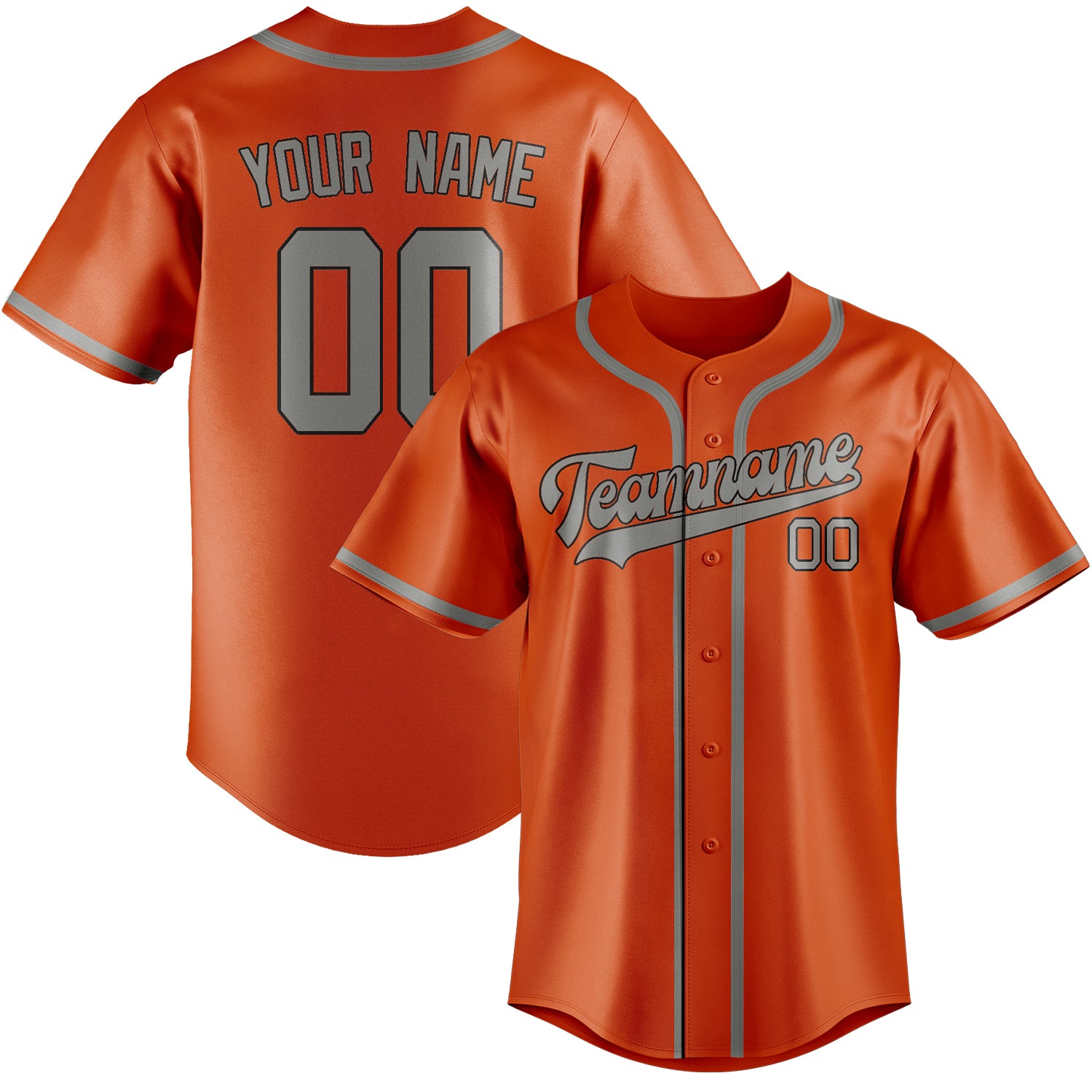 Maillot de baseball personnalisé orange, rouge et gris