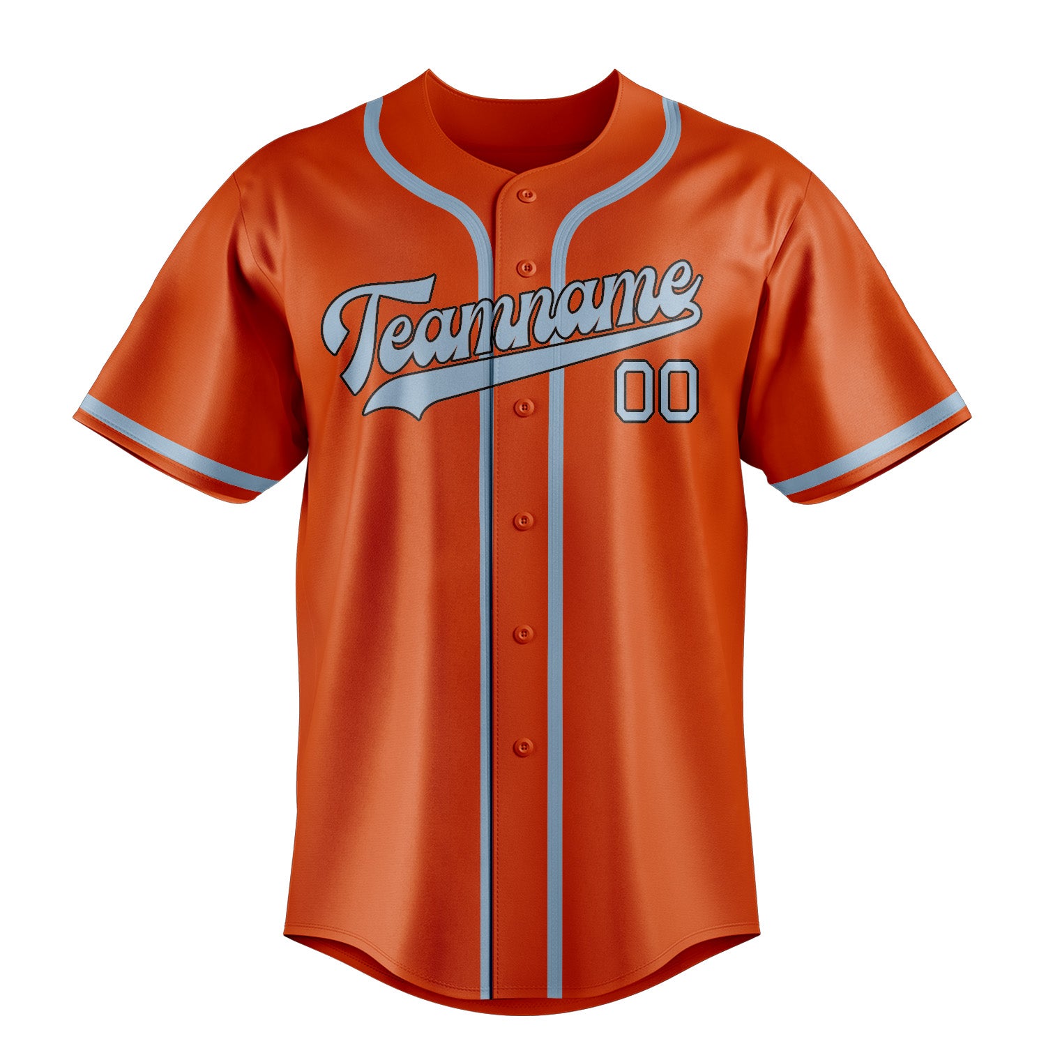 Maillot de baseball personnalisé orange, rouge et bleu clair