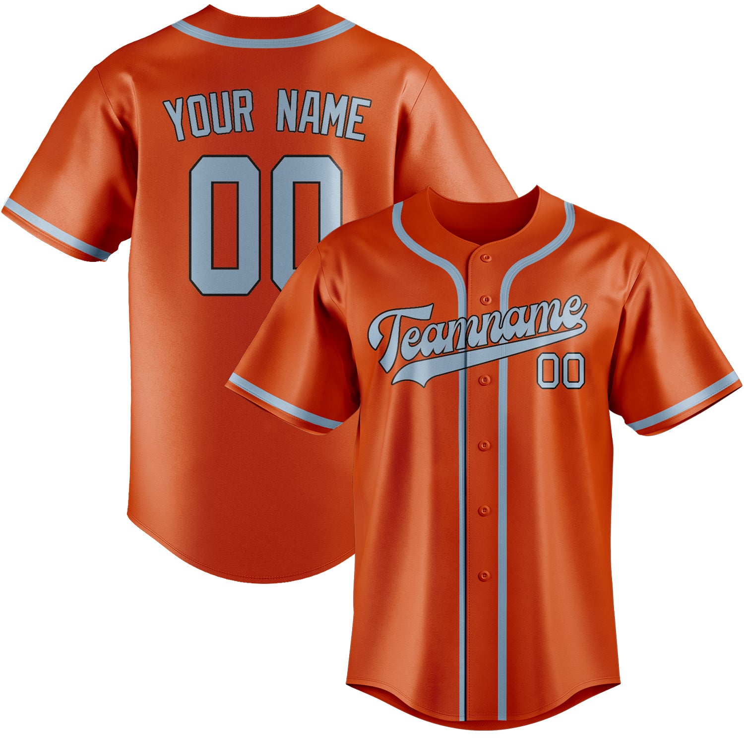 Maillot de baseball personnalisé orange, rouge et bleu clair