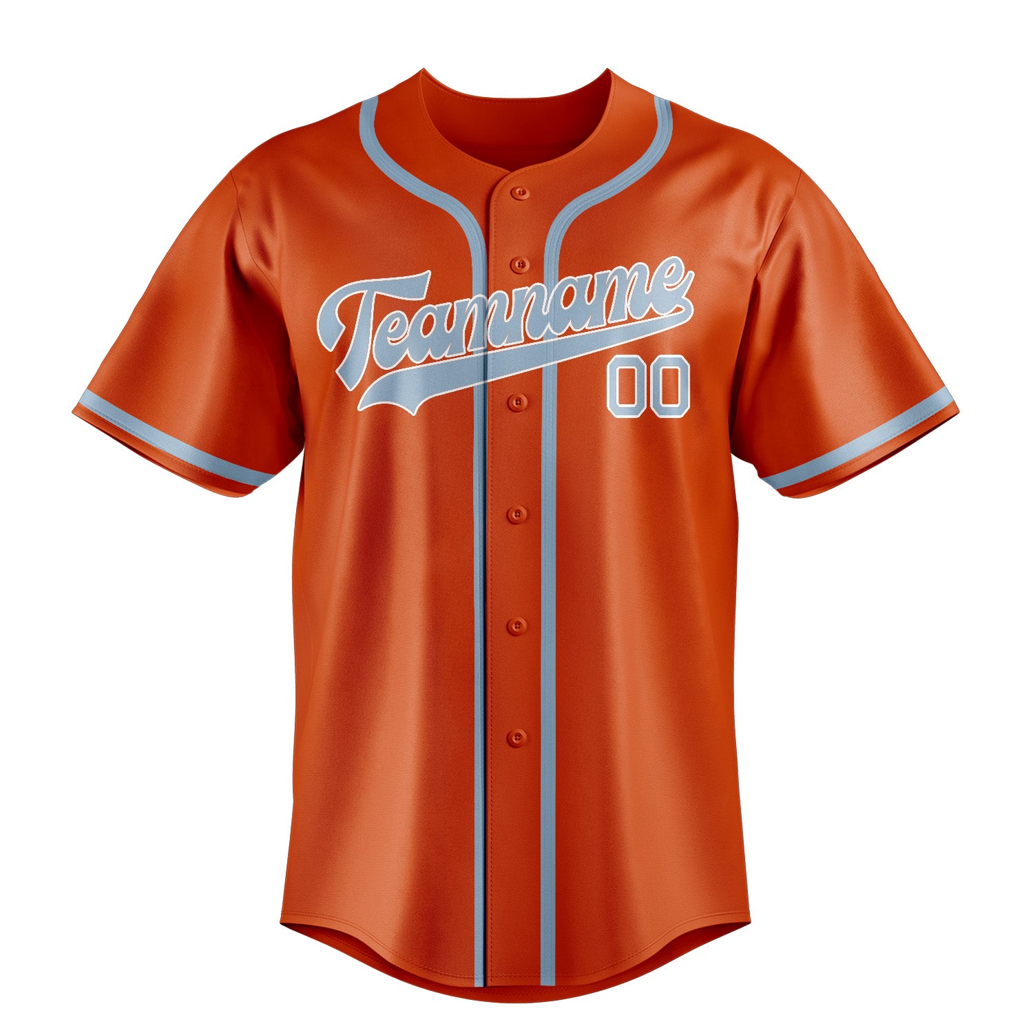 Maillot de baseball personnalisé orange, rouge et bleu clair