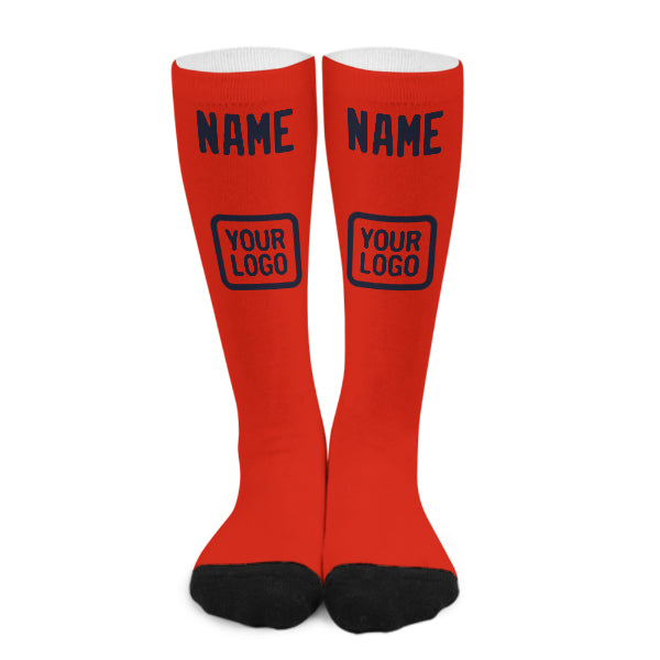 Chaussettes hautes personnalisées orange, rouge et marine