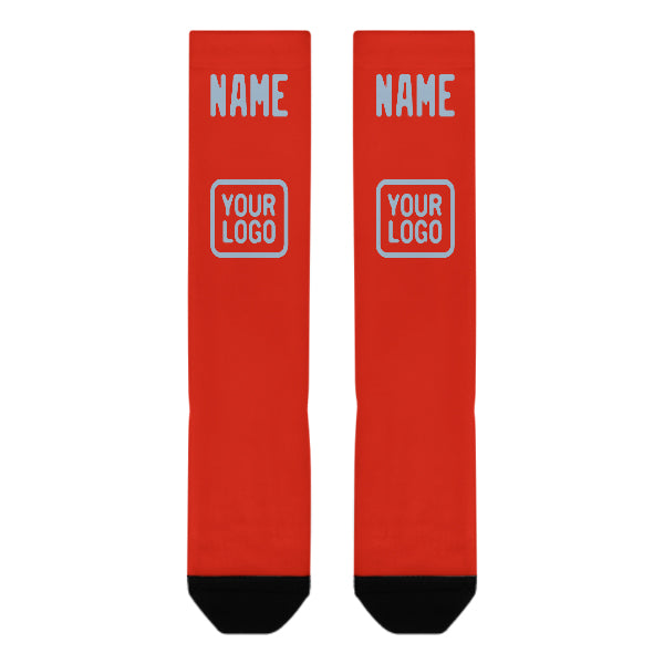 Chaussettes hautes personnalisées orange, rouge et bleu clair