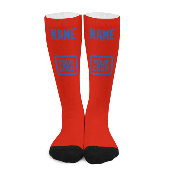 Chaussettes hautes personnalisées orange, rouge et bleu ciel