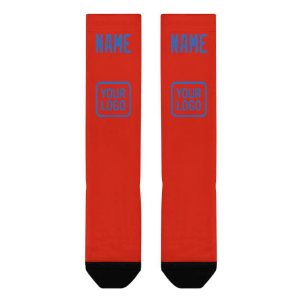 Chaussettes hautes personnalisées orange, rouge et bleu ciel