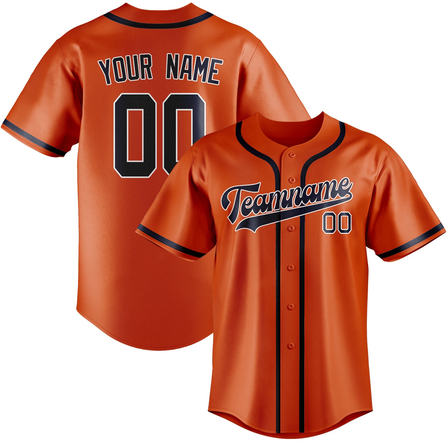 Maillot de baseball personnalisé orange, rouge et marine