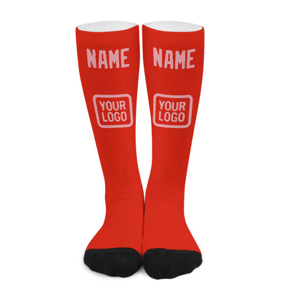 Chaussettes hautes personnalisées orange, rouge et rose clair