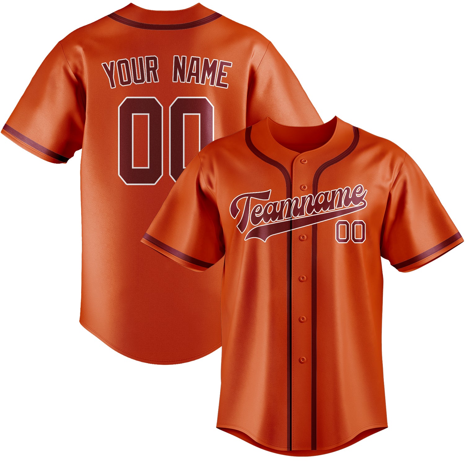 Maillot de baseball personnalisé orange rouge cramoisi