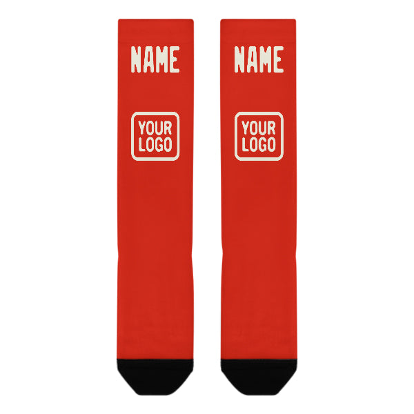 Chaussettes hautes personnalisées orange, rouge et crème