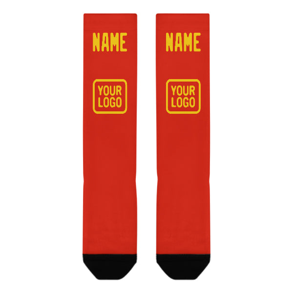 Chaussettes hautes personnalisées orange, rouge et or