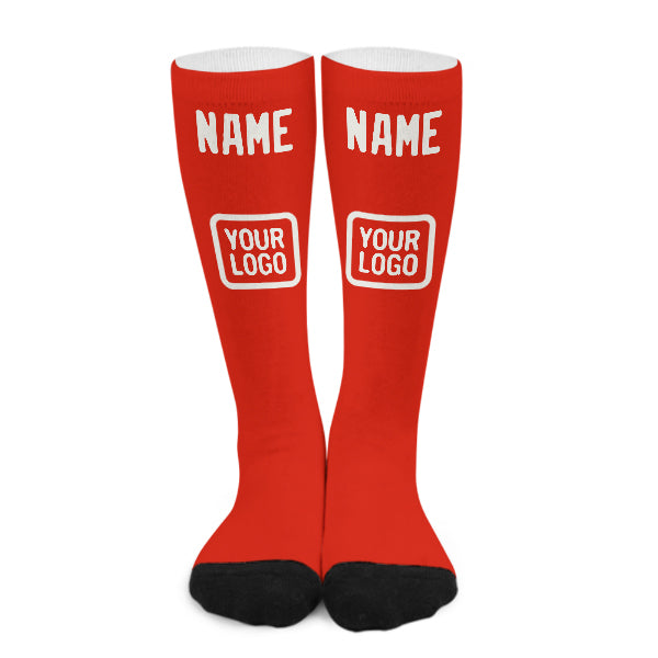 Chaussettes hautes personnalisées orange, rouge et blanches