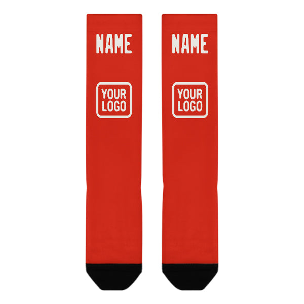 Chaussettes hautes personnalisées orange, rouge et blanches