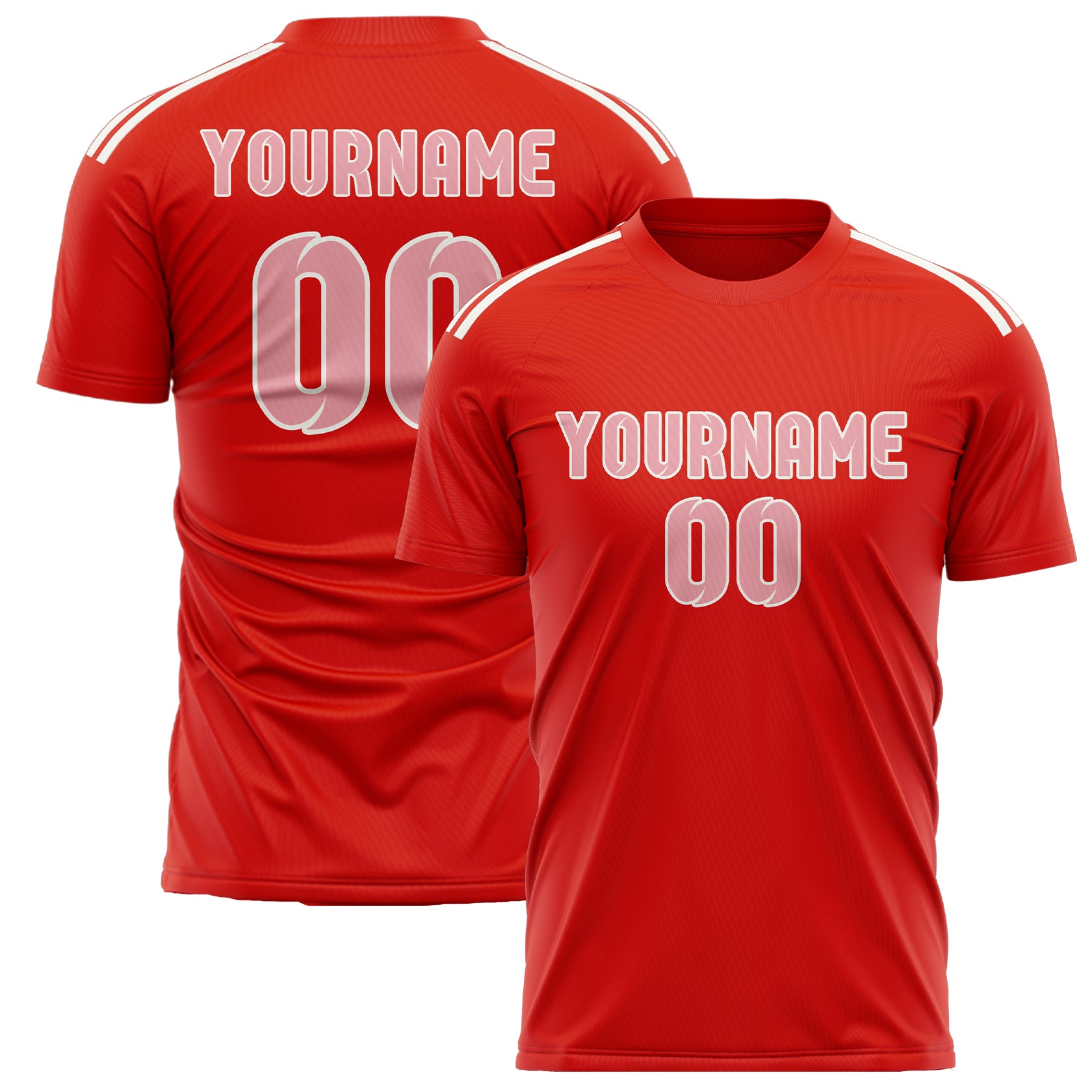 Maillot de football personnalisé orange, rouge et rose clair