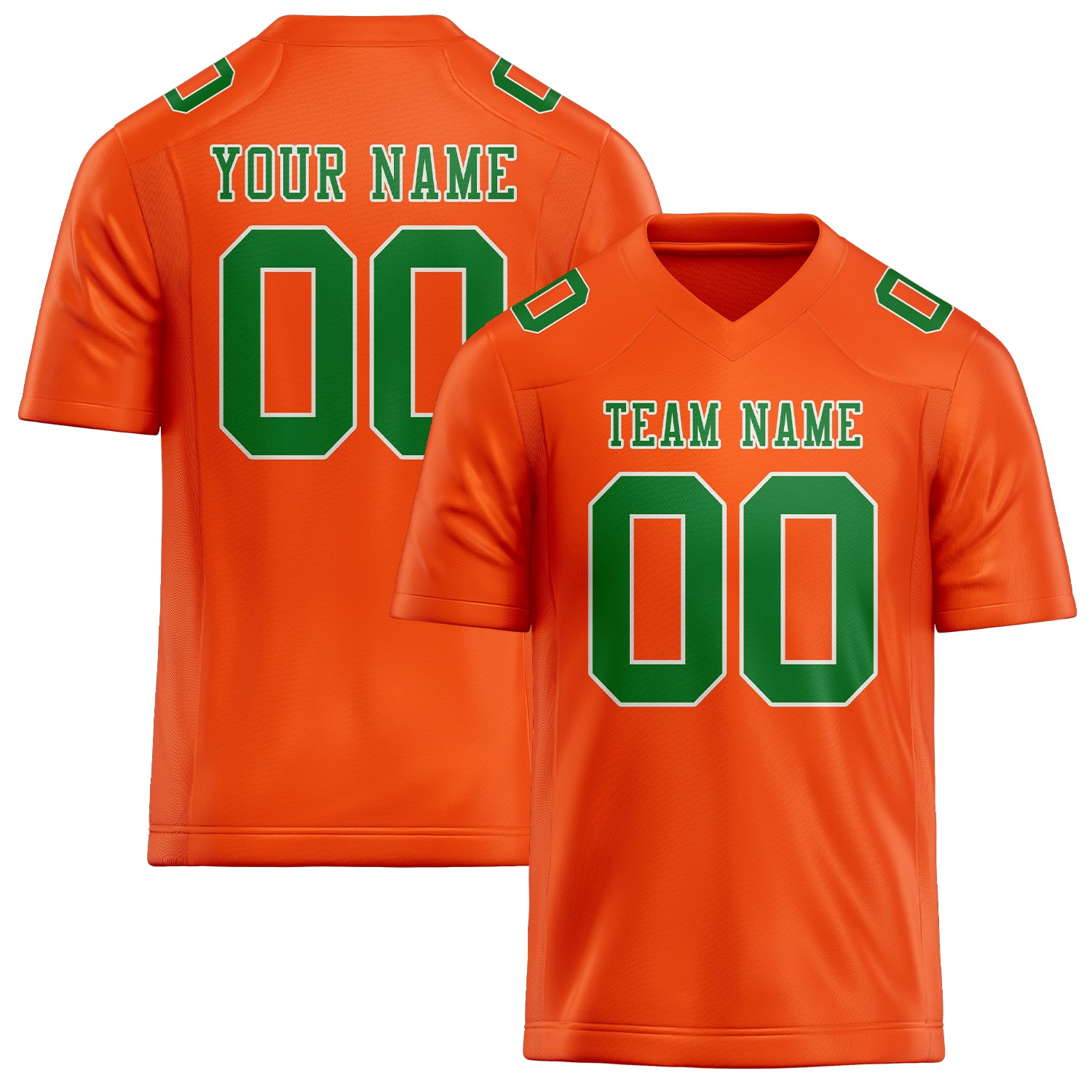 Maillot de football personnalisé orange, rouge et vert émeraude